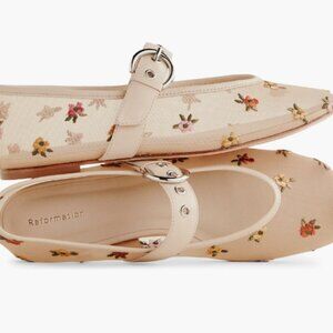 Reformation Bethany Ballet Flat Embroidered Nude Mesh